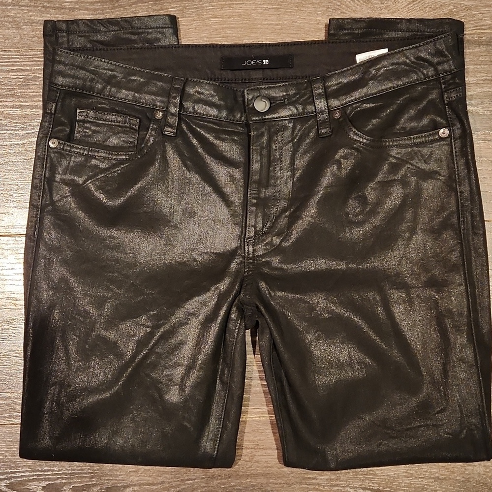 ❤️ JOES COATED CROPPED SKINNY JEANS IN JET BLACK, 10 (30) - Picture 3 of 12